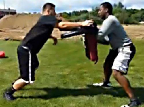 Linebacker participating in blitz drill